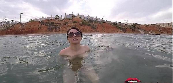  big tits young girl makes handjob on public beach  Miriam Prado